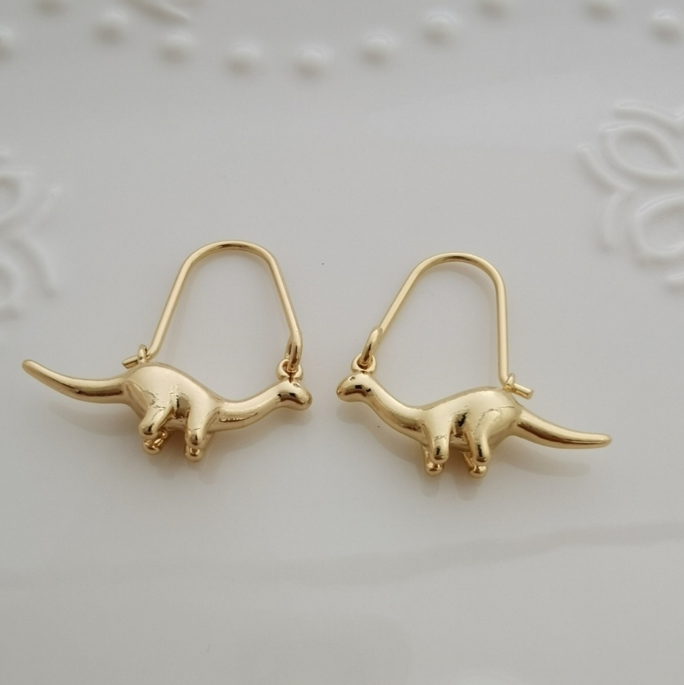 14K Yellow Gold Plated Dinosaur Hoop Earrings